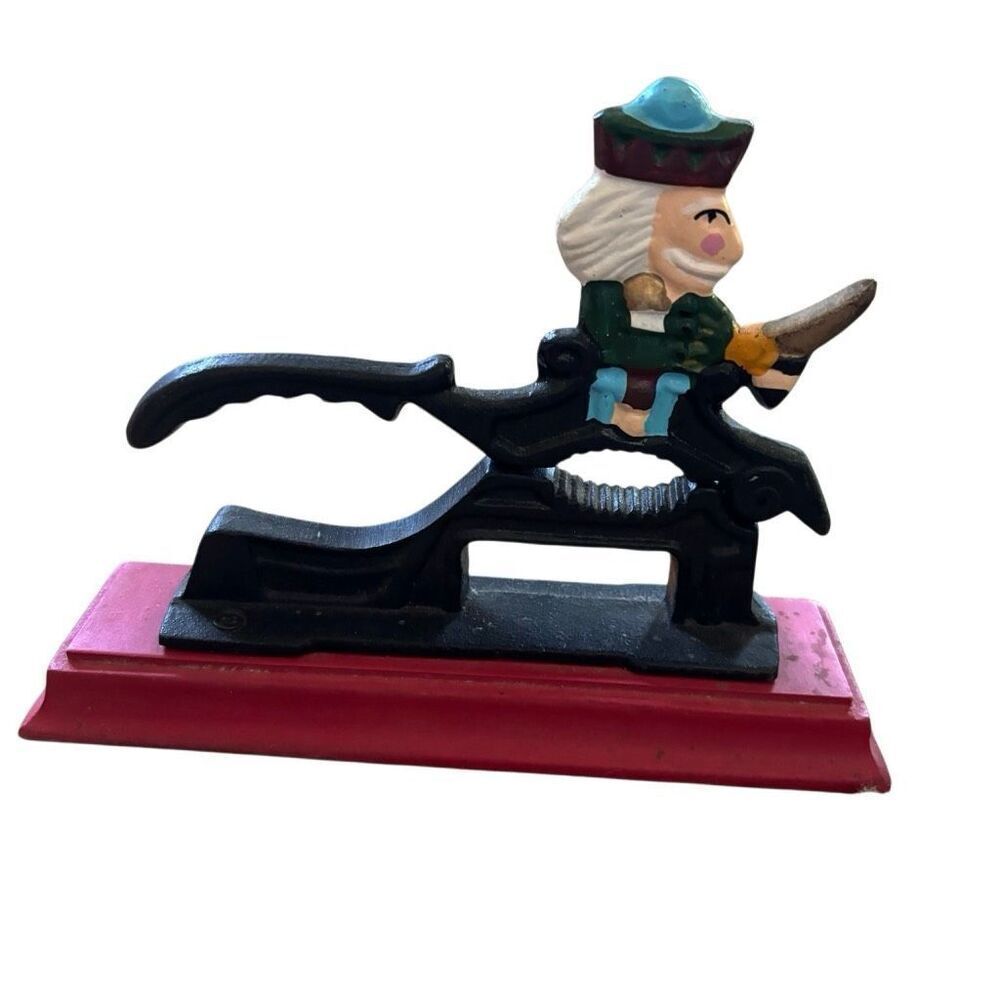 Vintage Cast Iron Nutcracker Soldier On Wood Base